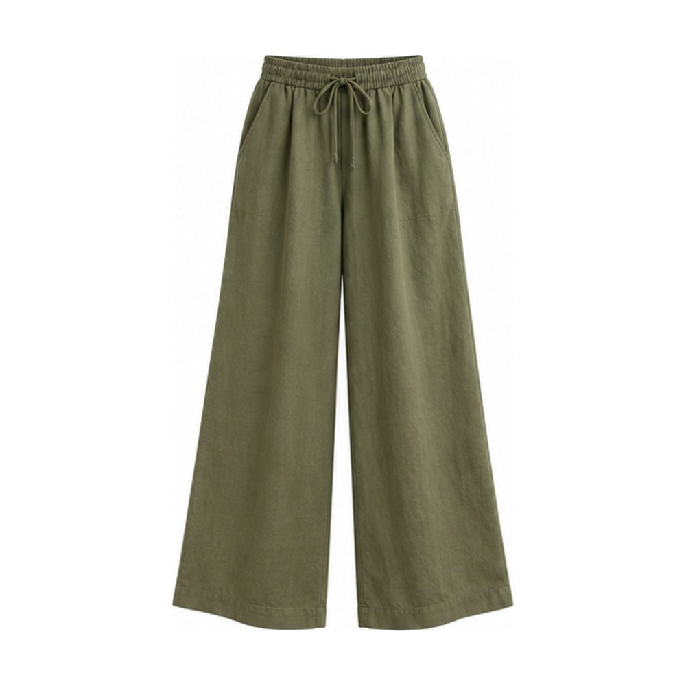 Drawstring Linen-Blend Wide-Leg Pants